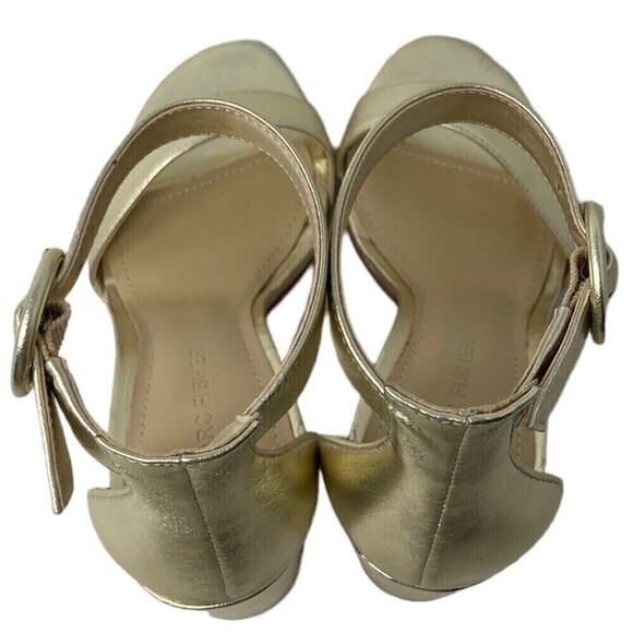 NEW Marc Fisher Magali Heel Size 5.5 M Leather Open Toe Shoe Ankle Strap Gold - Picture 5 of 12